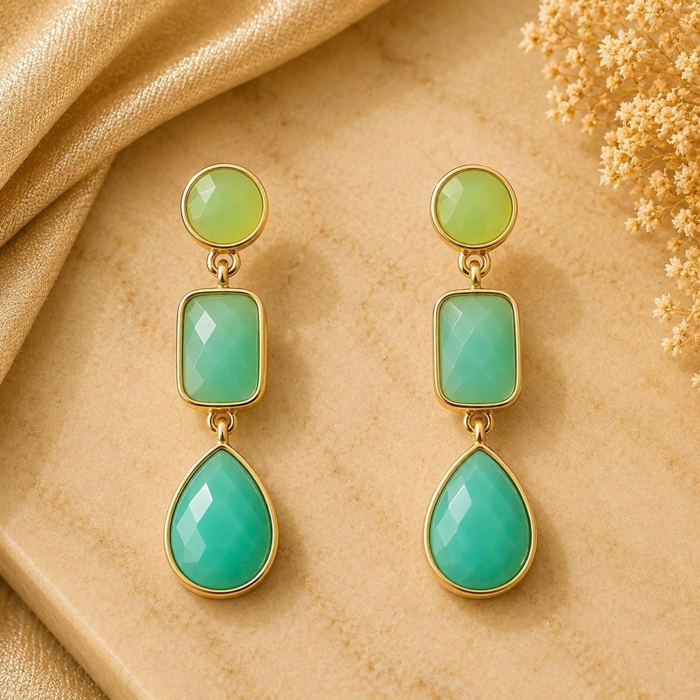 Liz‎ Claiborne Mint Green Resin Drop Earrings Gold Tone Sample Modern